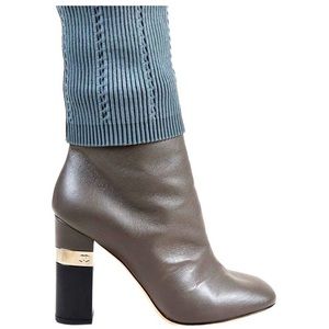 CHANEL Short Boots Kan/Fan Pat C9461 Grey/Black 37